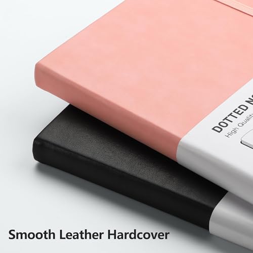 RETTACY Dotted Journal Notebook, 192 Pages, A5 Medium Size (5.7'' x 8.3''), Leather Hardcover, 100 GSM Thick Paper, for Journaling, Planning, Tracking (Pink) - color: Pink, style: Dotted