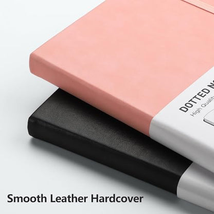 RETTACY Dotted Journal Notebook, 192 Pages, A5 Medium Size (5.7'' x 8.3''), Leather Hardcover, 100 GSM Thick Paper, for Journaling, Planning, Tracking (Pink) - color: Pink, style: Dotted