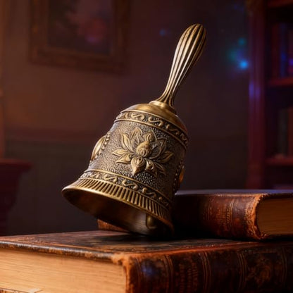 Super Loud Solid Brass Hand Call Bell Lotus Polished Vintage Metal Hand Dinner Bell Call Service Handbell for Bedside Wedding Classroom Meditation