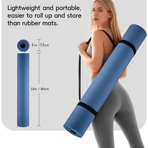Extra Wide Yoga Mat 72" x 32", 6mm Non Slip TPE Exercise Mat with Carrying Strap, Large Workout Mat for Yoga, Pilates, Stretching, HIIT & Home Gym - color: Dark Blue