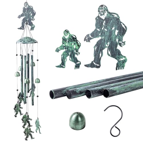 Wind Chimes for Outside Bigfoot, Metal Bigfoot Wind Chimes with 6 Chimes and 4 Aluminium Tubes, Sasquatch Gifts for Outside Home Lawn Porch Patio Garden Decor, Yard Decoration(Vintage Green) ﻿ - size: Bigfoot