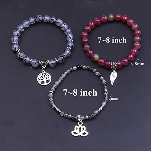 Tree of Life Yoga Healing Stone Bracelets,Multilayer Lotus Chakra Stone Reiki Bracelet Sets,Anxiety Crystal Natural Stone,for Women Stress Relief - style: Dragon pattern + flower jade