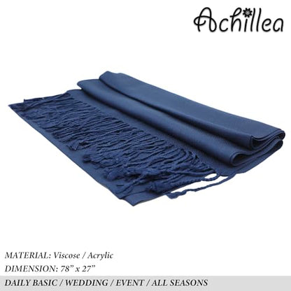 Achillea Lightweight Pashmina Scarf for Women – Soft Silky Shawl Wrap for Evening Dresses, Bridesmaids & Everyday Wear - color: Navy