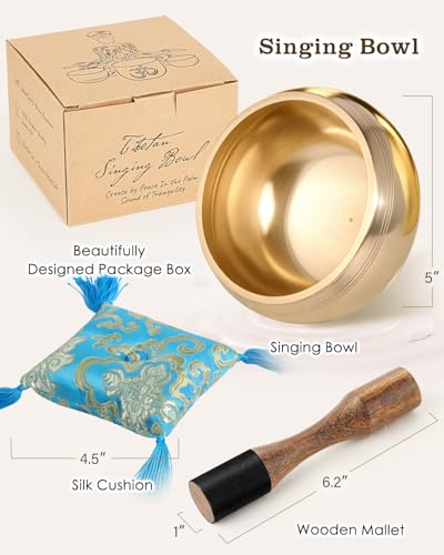 Tibetan Singing Bowls – Hand-Hammered in Nepal, Authentic Meditation Sound Bowls for Yoga, Chakra Healing, Mindfulness & Spiritual Self-Care Gifts for Women - color: 5" Blue