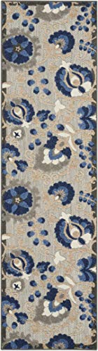Nourison Home Aloha Natural Blue 2'3" x 8' Area Rug - Easy Clean, Non Shedding, Bed Room, Living Room, Dining Room, Kitchen (8' Runner) - color: Natural Blue, size: 2' x 8' (Runner)