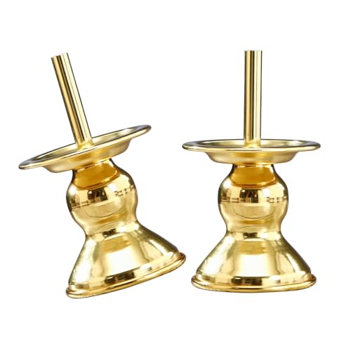 Pack of 2 Metal Prayer Displays Holders Traditional Homes Temple Sacred Altars Worship Decorations Candlesticks Ritual Holders - color: Yellow