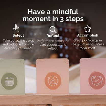 metaFox Mindful Moments 55 Mindfulness Cards with Affirmations, Meditation Activities & Mindful Exercises | Mindful Reminders Card Deck for Adults, Self Care & Daily Reflection