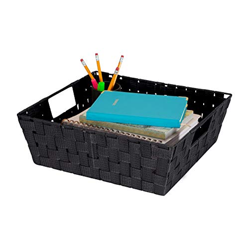 Simplify 15"x 13"x 5" Alloy Steel Rectangular Basket with 2 Built-in Carrying Handles, Black - color: Black, size: (Pack of 1)