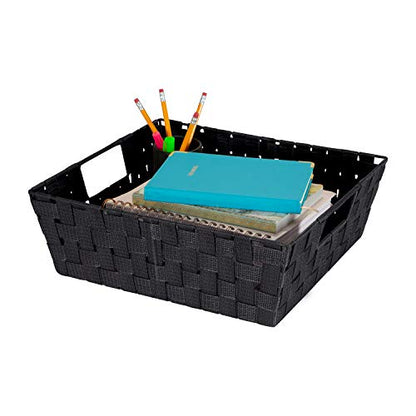 Simplify 15"x 13"x 5" Alloy Steel Rectangular Basket with 2 Built-in Carrying Handles, Black - color: Black, size: (Pack of 1)
