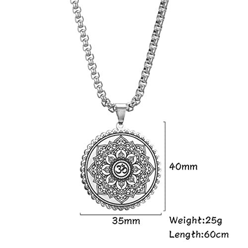 Mandala Om Aum Ohm Men's Necklace Sanskrit Symbol Om Aum Ohm Spiritual Amulet Indian Lotus Mandala Yoga Pendant Religious Jewelry Men - color: Mandala silver