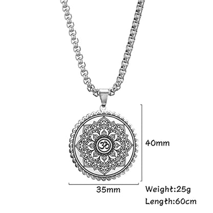 Mandala Om Aum Ohm Men's Necklace Sanskrit Symbol Om Aum Ohm Spiritual Amulet Indian Lotus Mandala Yoga Pendant Religious Jewelry Men - color: Mandala silver
