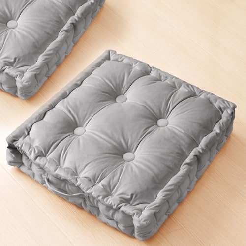 Square Floor Pillows, Large Floor Cushion for Adults Kids, Meditation Floor Pillow Seating Cushion with Shredded Memory Foam and Silk Wadding, 20"x20"x5" Dark Grey 2 Count - color: Dark Grey, size: 2 Pack