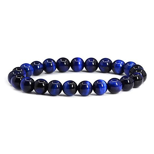 Justinstones Gem Semi Precious Gemstone 8mm Round Beads Stretch Bracelet 7 Inch Unisex - color: Dyed Blue Tiger Eye