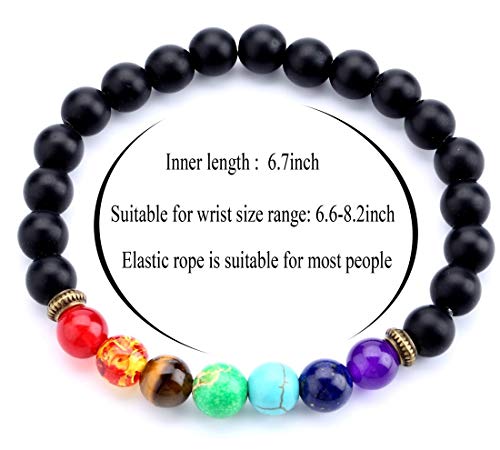 GelConnie Lava Rock Chakra Bracelet 7 Chakra 8mm Natural Stone Healing Bracelet Stress Relief Yoga Beads Anxiety Bracelet Aromatherapy Essential Oil Diffuser Bracelet Bangle - color: B-Matte Agate Elastic