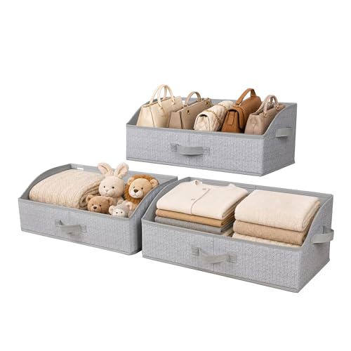 WUIKE Closet Organizers and Storage, Trapezoid Storage Bins, Fabric Closet Bins with Handles, Foldable Storage Baskets for Clothes, Purse, Blanket, Herringbone Gray, Extra Large, 3-Pack - color: Herringbone Gray, size: Extra Large - 3 Pack