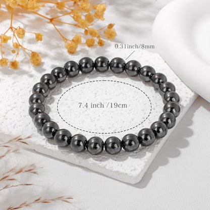 Crystal Beaded Bracelets for Women 4mm Clear Quartz Bead Handmade Gemstone Stretch Elastic Bracelet Natural Stone Crystal Healing Reiki Spiritual Jewelry Gifts - color: Hematite, size: 8mm