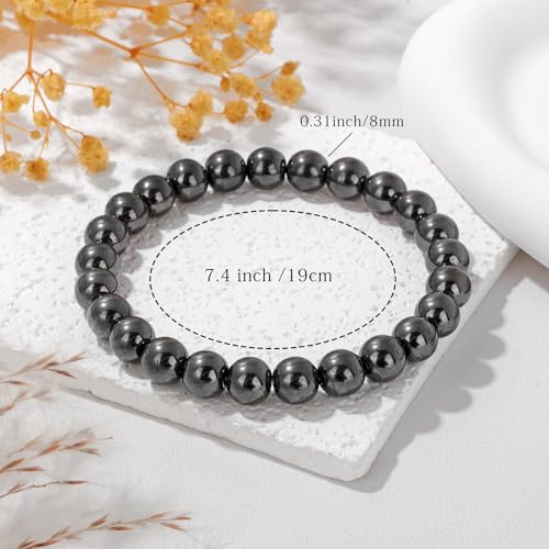 Crystal Beaded Bracelets for Women 4mm Clear Quartz Bead Handmade Gemstone Stretch Elastic Bracelet Natural Stone Crystal Healing Reiki Spiritual Jewelry Gifts - color: Hematite, size: 8mm
