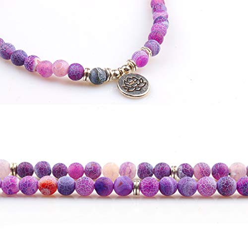 8mm 108 Mala Beads Wrap Bracelet Necklace for Yoga Charm Bracelet Natural Gemstone Jewelry for Women Men - color: Purple Weathered Stone