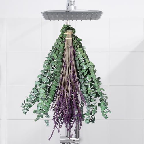 Real Eucalyptus for Shower Hanging Dried Eucalyptus Stems for Shower with Natural Real Live Lavender Bundle 17'' - size: Eucalyptus and Lavender Bundle