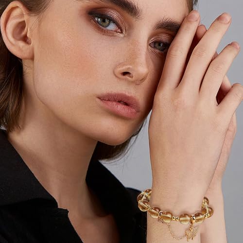 Natural Bead Bracelet 10mm Healing Crystal Bracelet for Women & Men Feng Shui Good Luck Meditation Buddhist Jewelry Handmade Stone Beaded Jewelry for Gift - color: Citrine