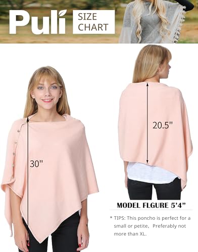 PULI Women's Versatile Knitted Shawls Scarf Poncho Sweater with Buttons Lightweight Spring Summer Fall Wraps - color: A-light Pink