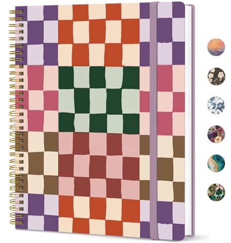 Large Spiral Lined Journal for Women, 8.5" x 11" Notebooks for Work Collge Ruled, A4 Aesthetic Cute Journaling Notebooks for Writing, Plastic Cover, Checkered - color: C-Checkered
