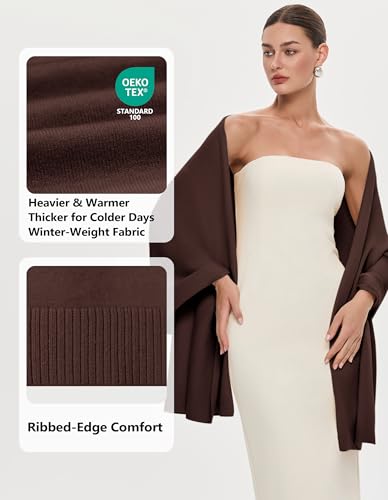 PULI Women's Pashmina Shawl Wraps for Evening Dress Large Scarf Blanket Long Wedding Bridal Winter Warm Shoulder Wrap - color: Caramel