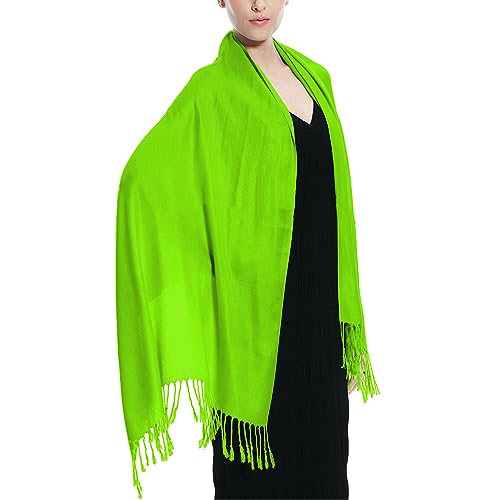 Glory Max Women Large Soft Silky Pashmina Shawl Wrap Scarf in Plain Solid Colors - color: Grass Green