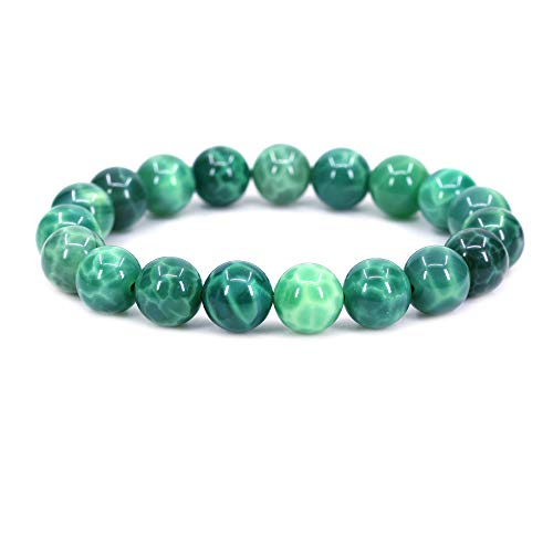 Keleny Fashion Crystal Man Women Stretch Bracelet 10mm Round Beads Rock Jasper 7 Inch Unisex - color: Green Chalcedony