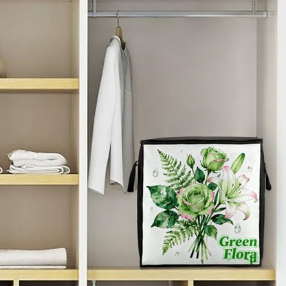 Green Flora Storage Bag Portable Closet Organizer Storage Bags Quilt Storage Bags with Zippered Breathable Storage Bag with Carry Handles for Blanket Pillow Bedding