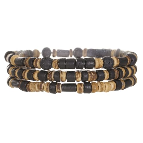 Puka Shell Bracelet for Men Wooden Bracelets Turquoise Stack Beaded Minimalist Trendy Jewelry for Friend Gift - style: 3pcs-Brown Black