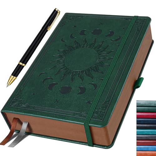 Journal for Men & Women, Daily for Classic Lined Writing, 360 Pages Hardcover Journaling Notebook with Pen, Vintage Sun & Moon Design, DarkGreen, B5 (7.7'' x 10'') - color: Dark Green, size: B5