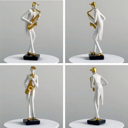 HAUCOZE Music Decor Musician Statue Saxophone Sculpture Figurine Music Lovers Gift for Studio Living Room Office 10 Inch