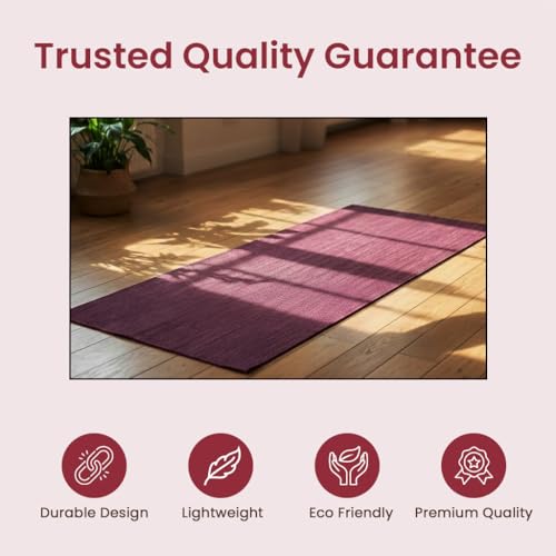LFH Home Handmade Cotton Yoga Mat Cotton Rug picnic mat For Exercise, Workout, Fitness - Perfect Heavy Quality Eco Friendly Natural Cotton Woven Reversible Yoga Mats for Men & Women - 72x26 Inch. - color: Violet
