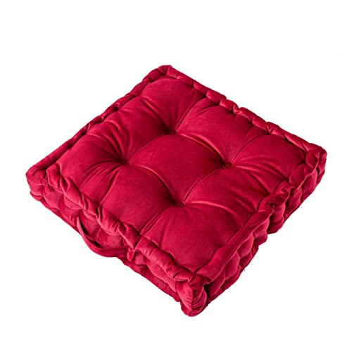 Square Floor Cushion, 15" Soft Velvet Floor Seating Pillow Cushion with Handle Thicken Decorative Floor Pillow Cushion for Yoga Living Room Balcony Outdoor Bedroom Tatami, Red - color: Red/15"