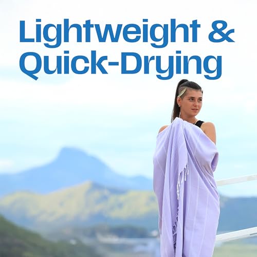 Lina Turkish Beach Towel Peshtemal (38" x 71"), Sand-Free, Large & Quick-Dry, Lightweight Pool Towels for Travel, Soft 100% Turkish Cotton & Pre-Washed, Ideal for Spa or Bath, Lilac - color: Lilac