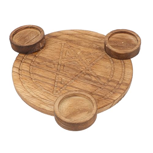BESTOYARD 1pc Pentagram Wood Candlestick Holder Decorative Altar Plate for and Christmas Decor Five-Pointed Star Design for Prayers and Sacrifices Table Accent
