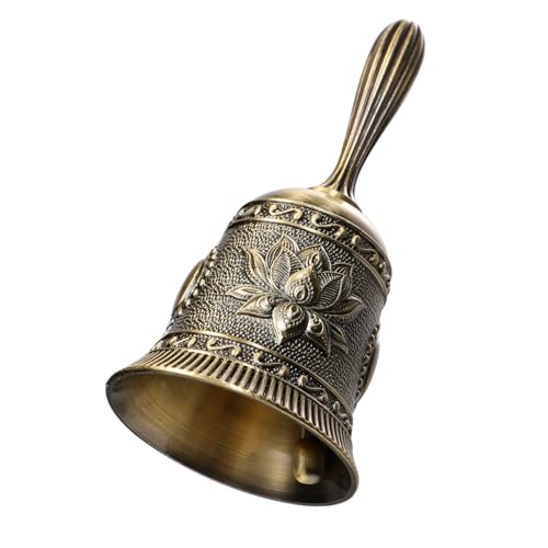 Super Loud Solid Brass Hand Call Bell Lotus Polished Vintage Metal Hand Dinner Bell Call Service Handbell for Bedside Wedding Classroom Meditation