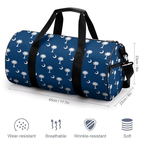 South Carolina Flag Art Cylindrical Portable Fitness Bag, Large Capacity Handbag - color: South Carolina Flag art