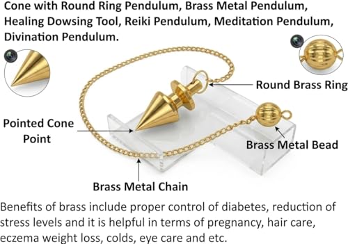 Cone with Round Ring Brass Metal Pendulum Healing dowsing Tool Reiki Meditation Divination Pendulum - color: Round Ring Brass Metal