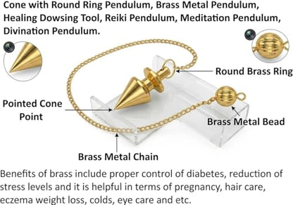 Cone with Round Ring Brass Metal Pendulum Healing dowsing Tool Reiki Meditation Divination Pendulum - color: Round Ring Brass Metal