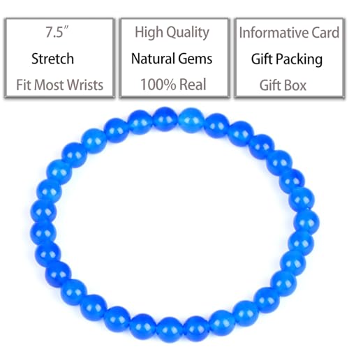 QOGIR Handmade Healing Bracelet,6mm Natural Gem Stone Bracelet rope bracelet - color: Blue Jade(Transformation and Protection), size: 6mm