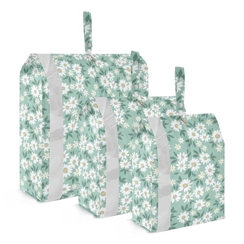 Vintage Teal Floral Pattern Farmhouse 3 Piecing Packing Travel Bag Reusable Closet Storage Organizer Bag For Clothes Sweater Storage