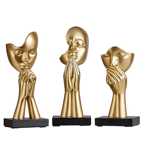 3-Piece Set of Thinker Statues, Gold and Silver Black Abstract Art Meditation Prayer Sculptures, Modern Home Decoration, Desktop Decoration, Home or Office Decoration Art Gifts (Gold) - color: Gold