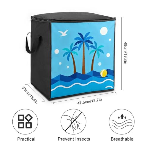 Blue Tropical Storage Bag Portable Closet Organizer Storage Bags Quilt Storage Bags with Zippered Breathable Storage Bag with Carry Handles for Blanket Pillow Bedding