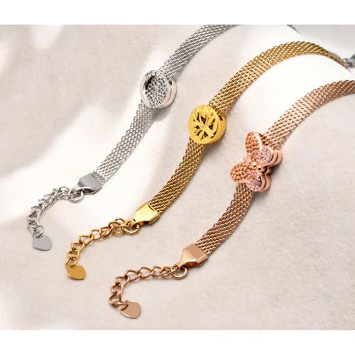 Mesh Link Gold Bracelet for Women 14K Gold Plated Clip Beads Dainty Bracelets Gift for Women - style: Silver-Wave