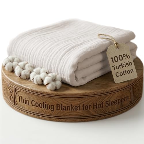 Goqan Muslin Blanket Twin 55x79 – 100% Turkish Cotton 4 Layer Boho Muslin Blanket for Adults, Four Season, Lightweight and Thin, Soft, Breathable, for Bed, Couch - Beige - color: Beige, size: Twin (55"x79")