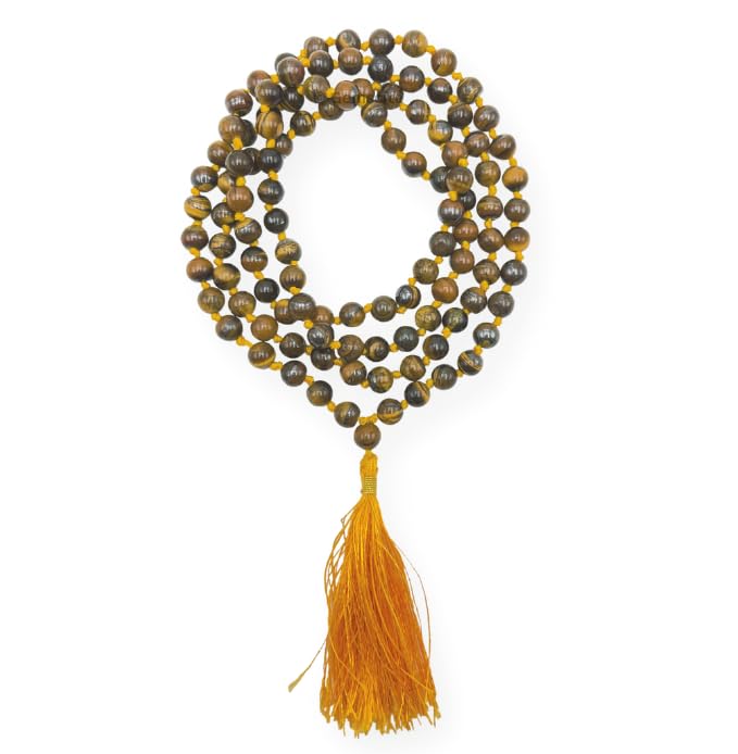 GEMSCITE Japa Mala 108 Prayer Beads Perfect for Meditation Spiritual Mala Necklace & Wrist Mala Bracelet - color: Red Tigers Eye, size: Hand Knotted