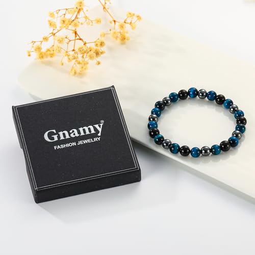Gnamy Crystal Bracelet Gifts for Men Him- Triple Protection Hematite Black Obsidian Tiger Eye Gemstone Beaded Bracelets Birthday Healing Jewelry Gifts - style: Style 2