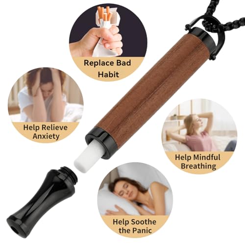 LAMKHOO Breathing Necklace to Quit Smoking and Vaping with Refillable Mint Pods Stop Smoking Aids Fidget Necklace for Anxiety Relief Smokeless Inhaler for Adults (Rosewood) - color: Rosewood